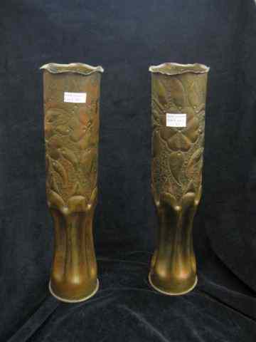 Appraisal: Pair of Trench Art Brass Vases artillery shells ''