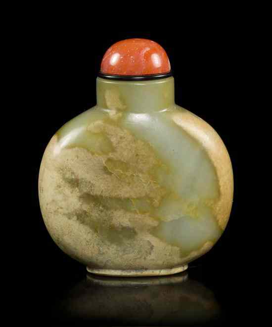 Appraisal: A Yellow Jade Snuff Bottle of a celadon colored variegated