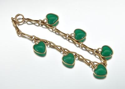 Appraisal: A k Gold and Chrysoprase Heart Bracelet k yellow gold