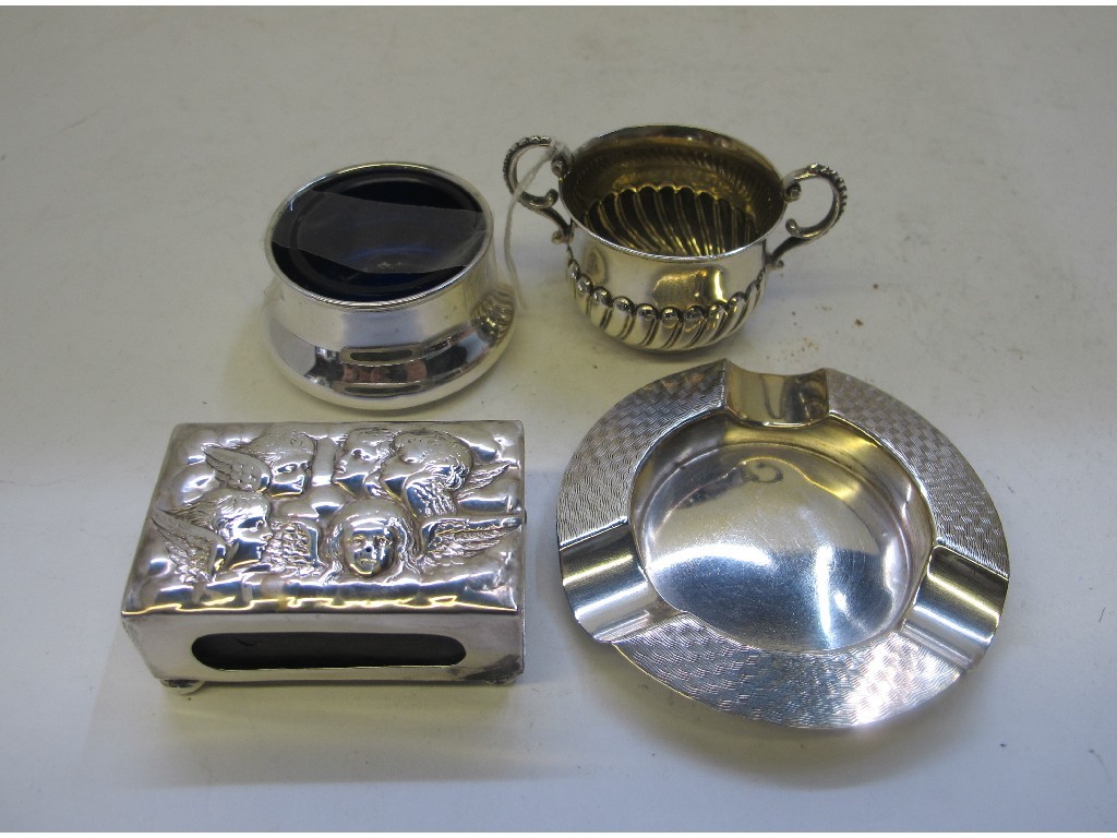 Appraisal: A lot comprising a silver ashtray salt matchbox holder and