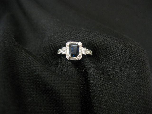 Appraisal: Sapphire Diamond Ring carat deep rich emerald cut gem surrounded