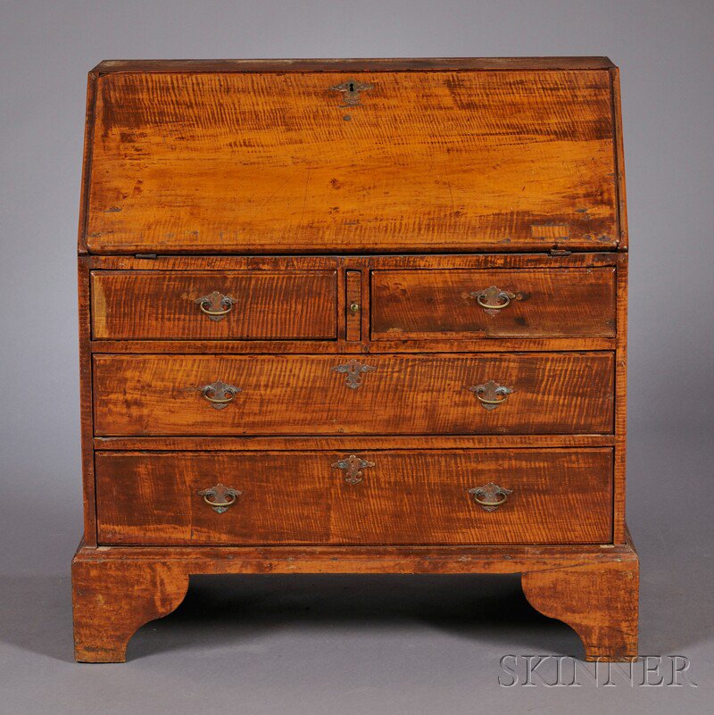 Appraisal: Diminutive Queen Anne Tiger Maple Slant-lid Desk possibly Connecticut early