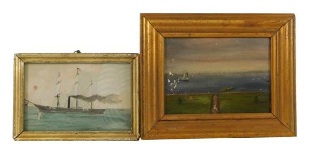 Appraisal: Two small Marine paintings th C including watercolor with steam