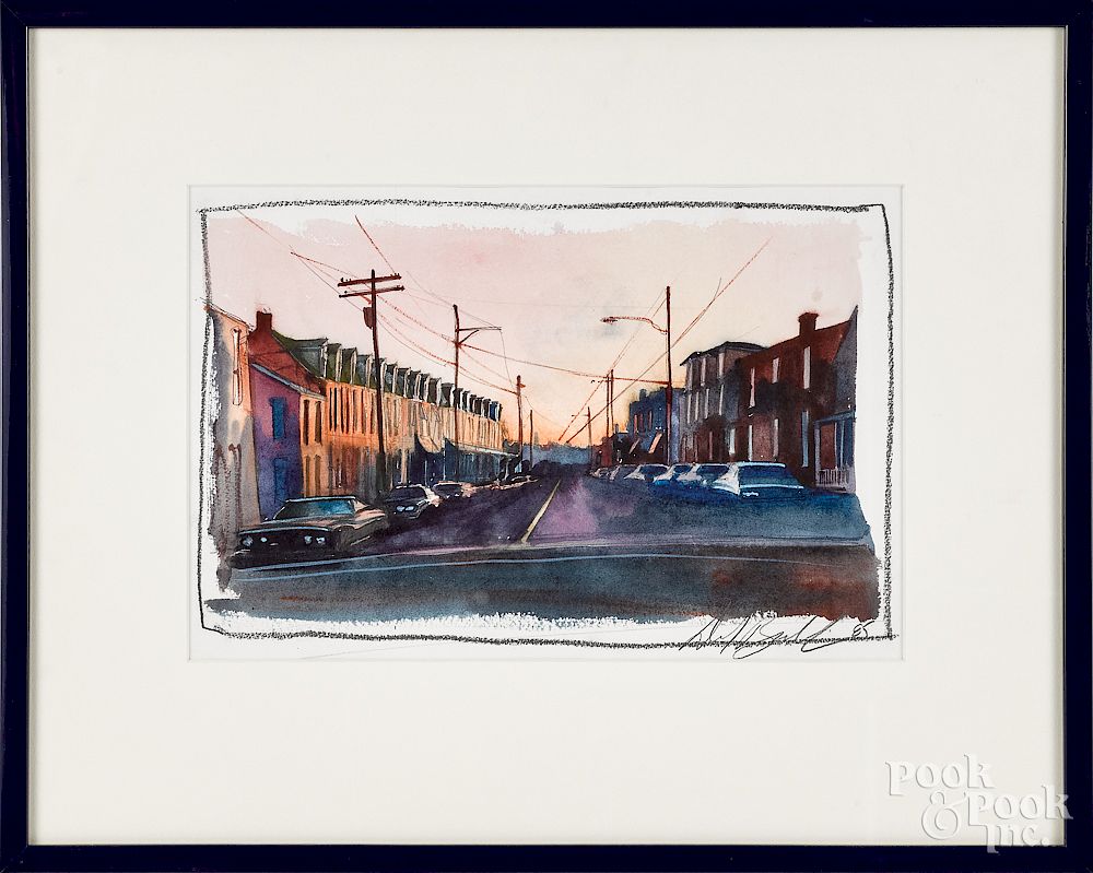 Appraisal: David Brumbach watercolor Lancaster street scene David Brumbach American -