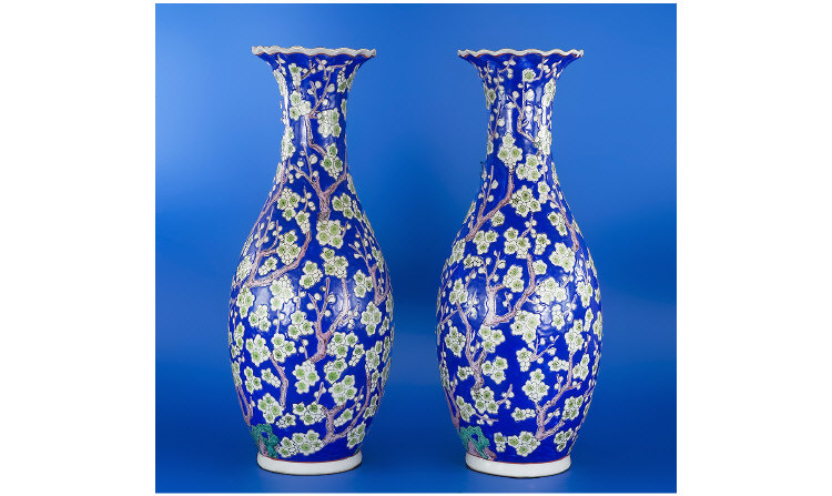 Appraisal: Pair of Large Vases decorated with leaf and branches decoration