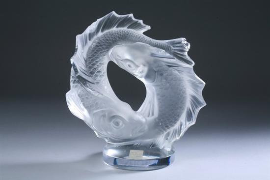 Appraisal: LALIQUE CLEAR AND FROSTED GLASS DOUBLE FISH ORNAMENT As is