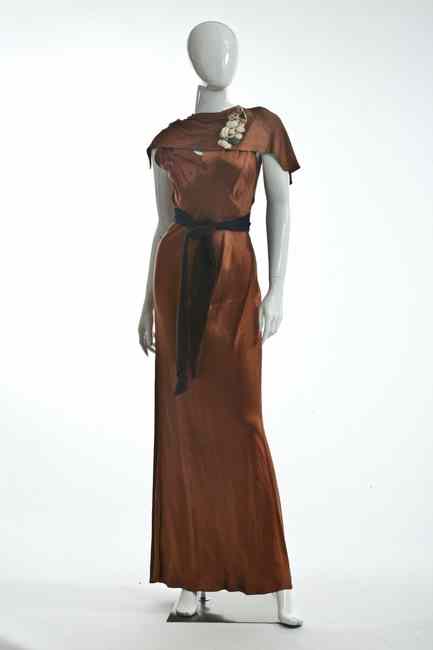 Appraisal: VINTAGE JEANNE LANVIN COPPER SILK GOWN s The floor length