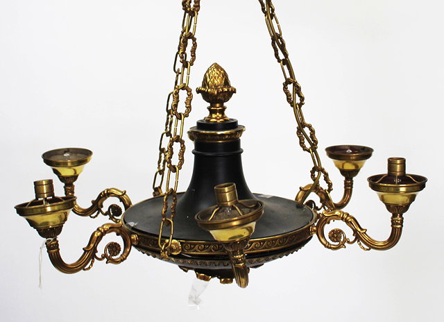 Appraisal: A SIX LIGHT EMPIRE STYLE HANGING LIGHT FITTING painted black