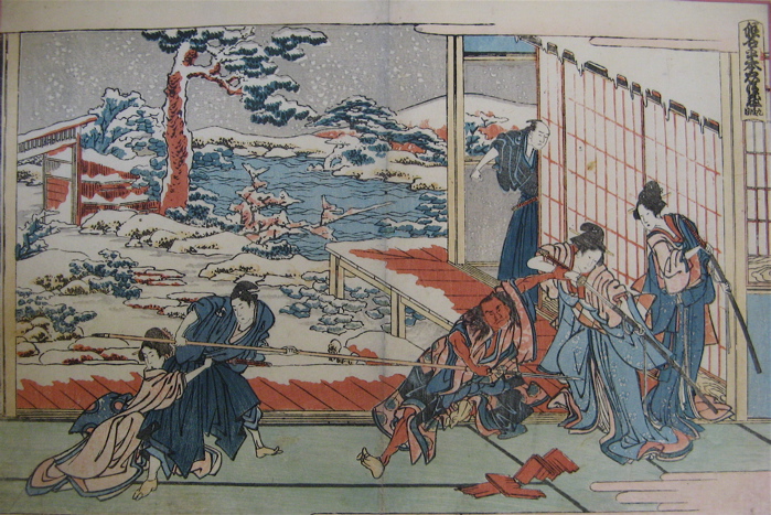 Appraisal: THREE JAPANESE COLOR WOODCUTS oban size the first signed Toyokuni