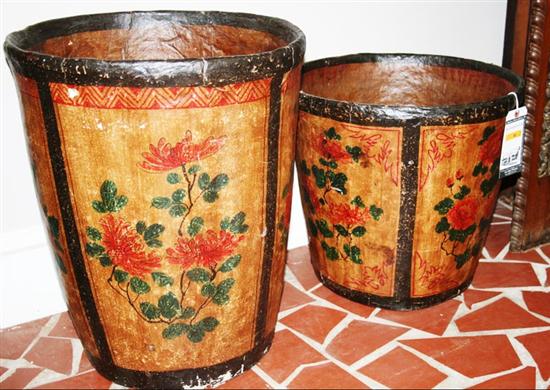 Appraisal: Two Chinese lacquered buckets late th century with floral panels