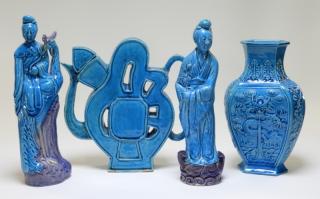 Appraisal: Chinese Porcelain Turquoise Figures and Vases CHINA EARLY TH CENTURY