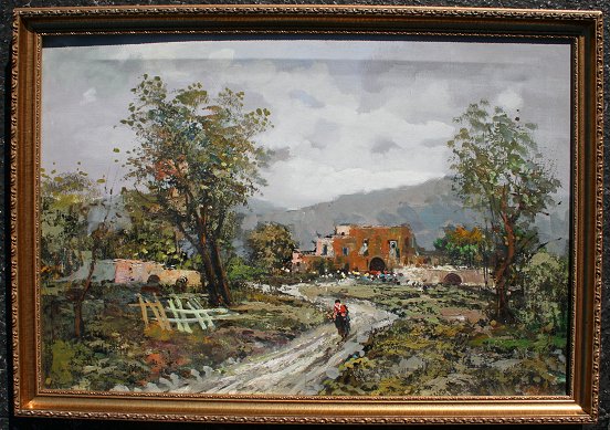 Appraisal: ITALIAN VILLAGE LANDSCAPE WITH FIGURES SIGNED CIAPPA OIL C ''