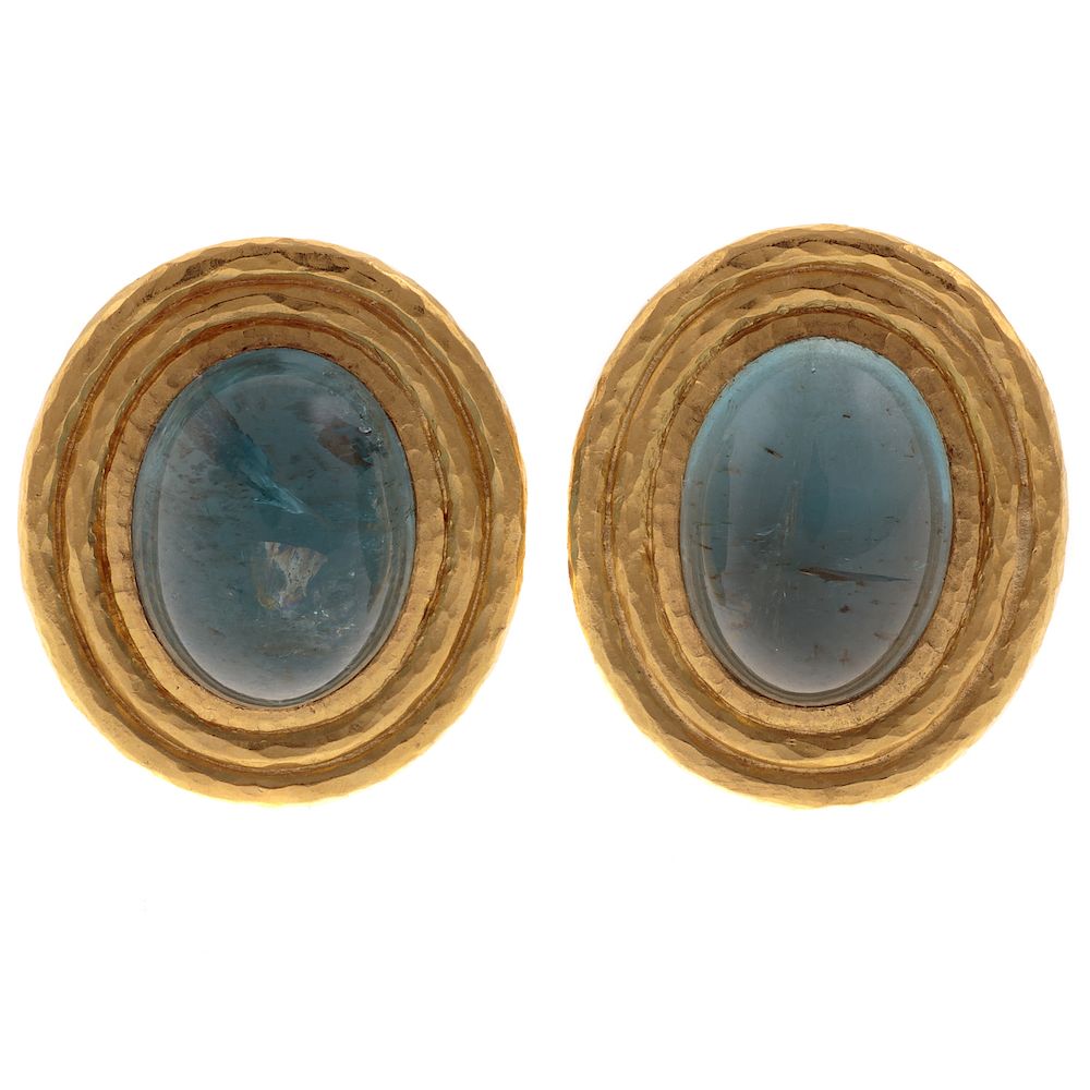 Appraisal: A Pair of Elizabeth Locke Aqua Earrings in K K