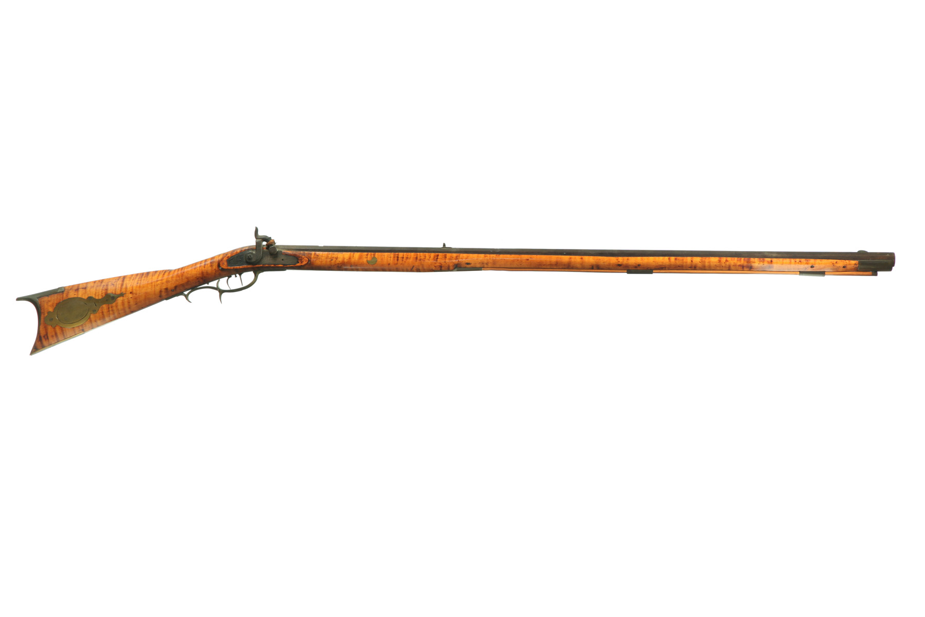 Appraisal: FULL-STOCK PERCUSSION RIFLE American th century Curly maple caliber rifle