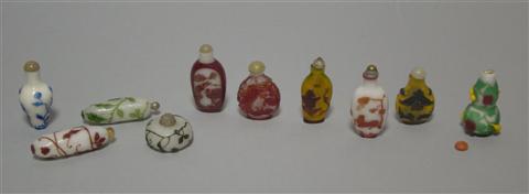 Appraisal: TEN BEIJING GLASS SNUFF BOTTLES Including a dark red over