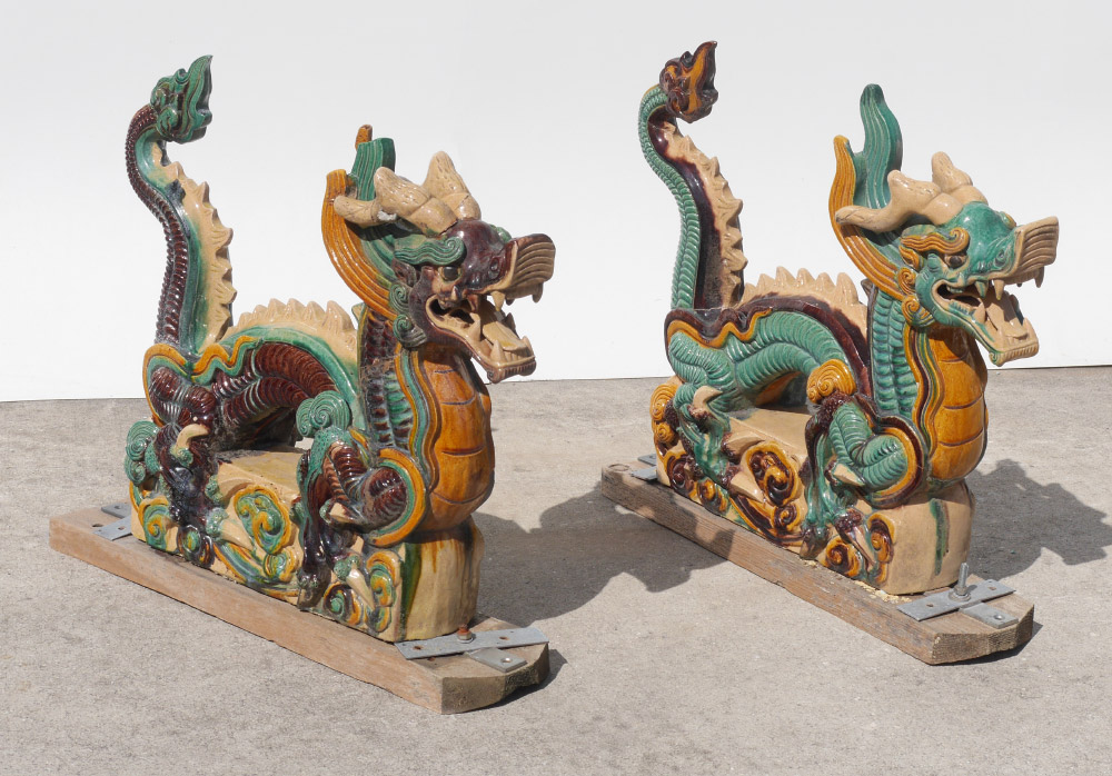 Appraisal: LARGE PAIR OF CHINESE DRAGON ROOF TILES Similar but not