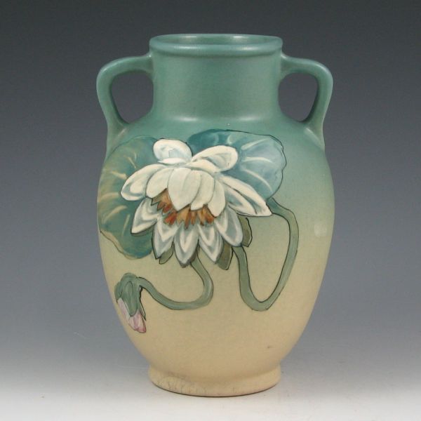 Appraisal: Weller Hudson handled vase with water lily decoration by Hester