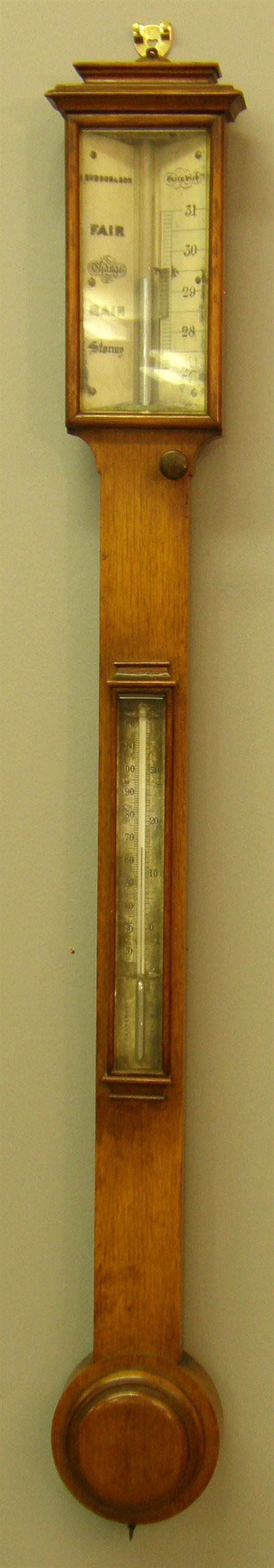 Appraisal: th century oak cased stick barometer by Hudson and Son