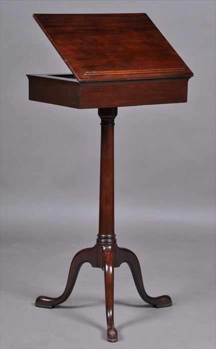 Appraisal: GEORGE III-STYLE MAHOGANY READING STAND The rectangular hinged top rising