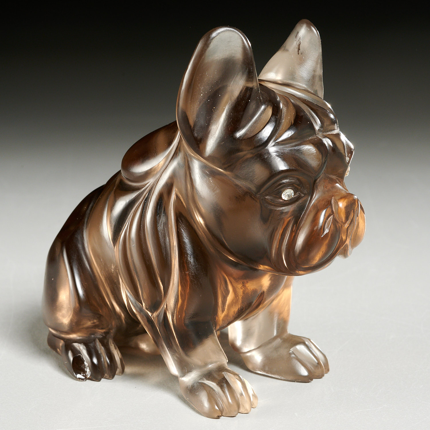 Appraisal: FABERGE STYLE CARVED FRENCH BULLDOG th c smokey quartz or