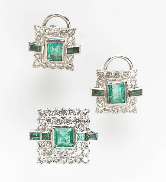 Appraisal: A set of emerald diamond and k white gold jewelry