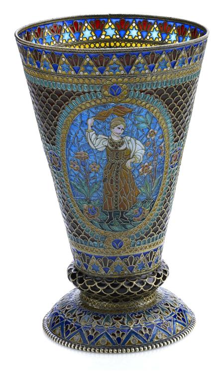 Appraisal: A Russian silver-gilt and plique- -jour enamel cup Pavel Ovchinnikov