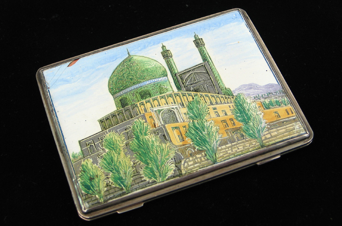 Appraisal: CIGARETTE CASE enamel on copper with mid-Eastern scene of mosque