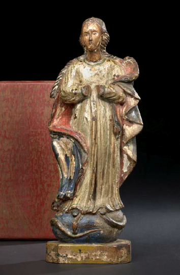 Appraisal: Spanish Colonial Carved and Polychromed Wood Figure of Mary Regina