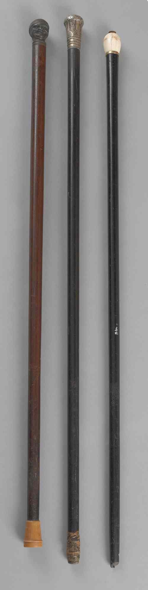 Appraisal: Three walking sticks th c one with an ivory cap