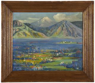 Appraisal: Kathryn W Leighton Lakeside landscape with flowers signed lower right