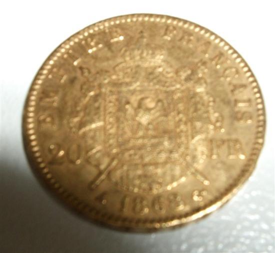 Appraisal: Gold French franc coin