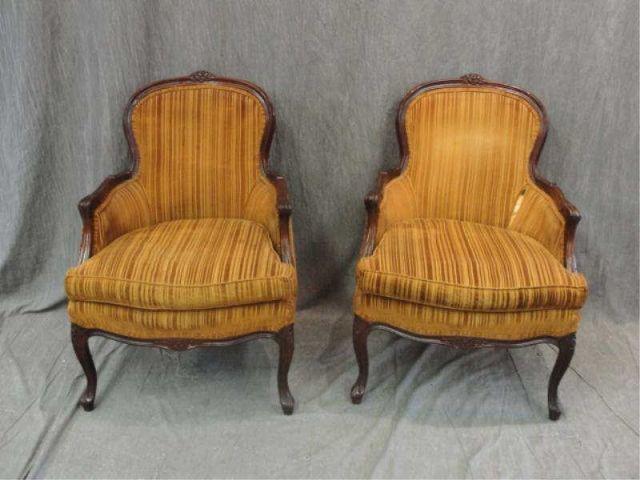 Appraisal: Pair of Louis XV Style Upholstered Chairs Upholstery on one