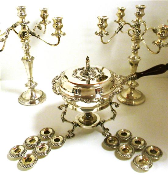 Appraisal: Silverplate chafing dish on tripod stand along with a pair