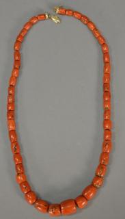 Appraisal: Red coral graduated bead necklace Tibetan or Chinese lg in