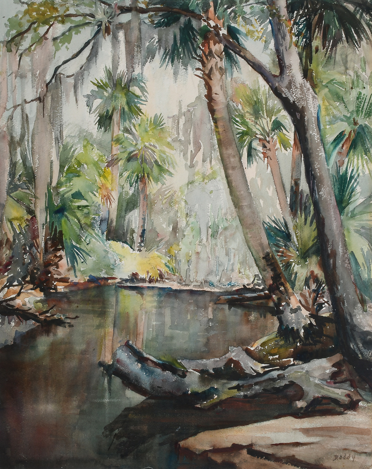 Appraisal: RODDY Edith Jeannette American - Florida Forest with Stream Watercolor