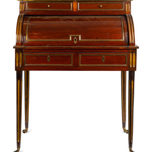 Appraisal: A Louis XVI Style Brass Mounted Mahogany Bureau a Cylindre