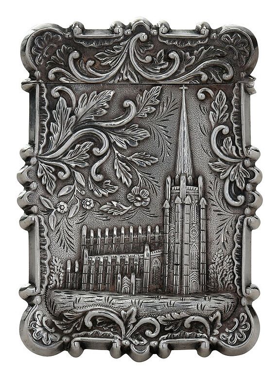 Appraisal: New York Trinity Church Coin Silver Card Case American mid-