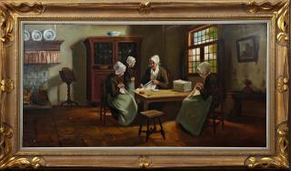 Appraisal: Hugo de Baere Belgian Ladies Sewing early th c oil