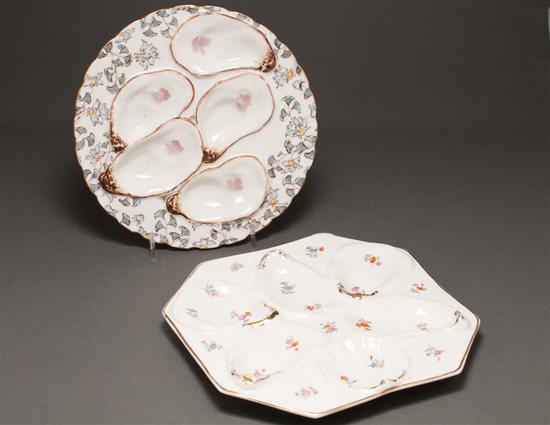 Appraisal: Limoges painted transfer decorated porcelain oyster plate and a Continental