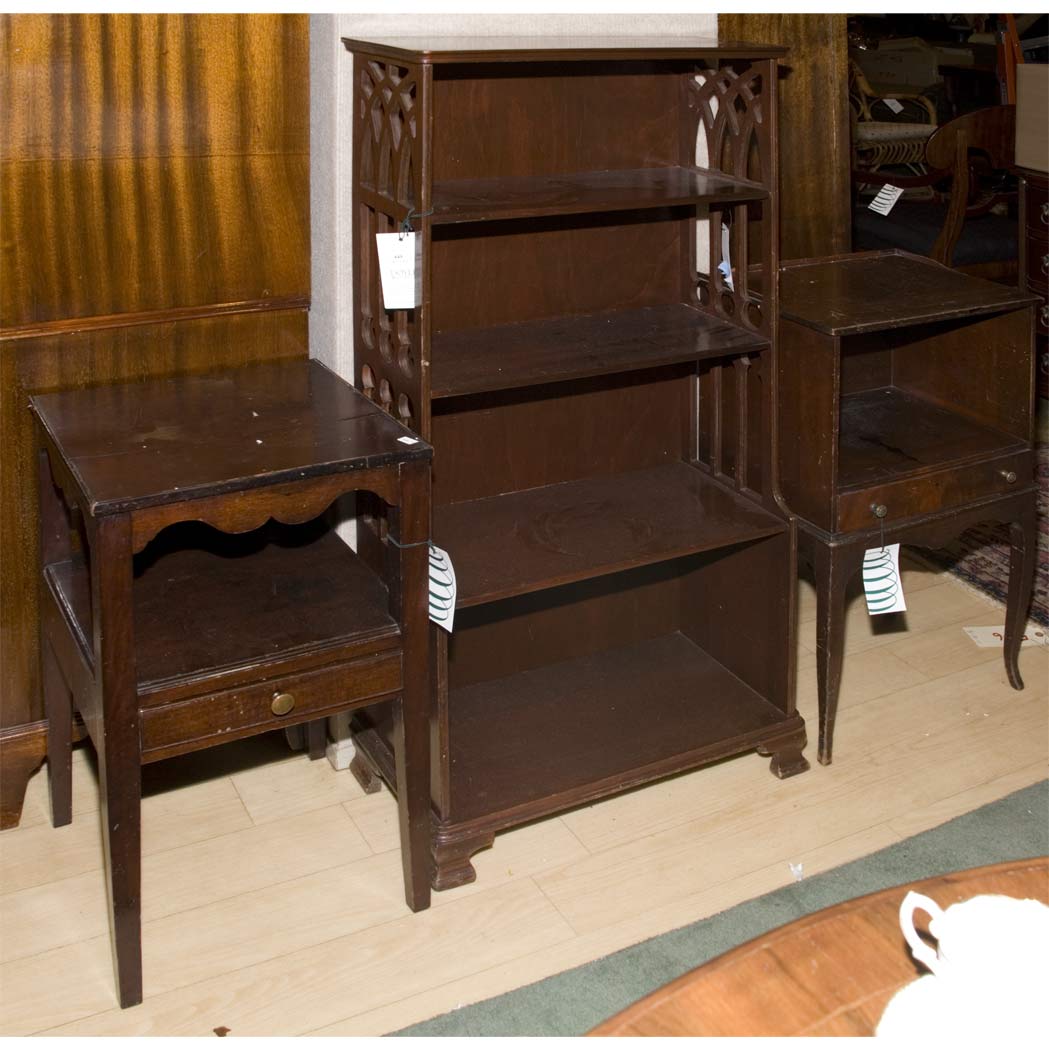 Appraisal: Georgian Style Mahogany Bookcase Together with Two Mahogany Side Tables