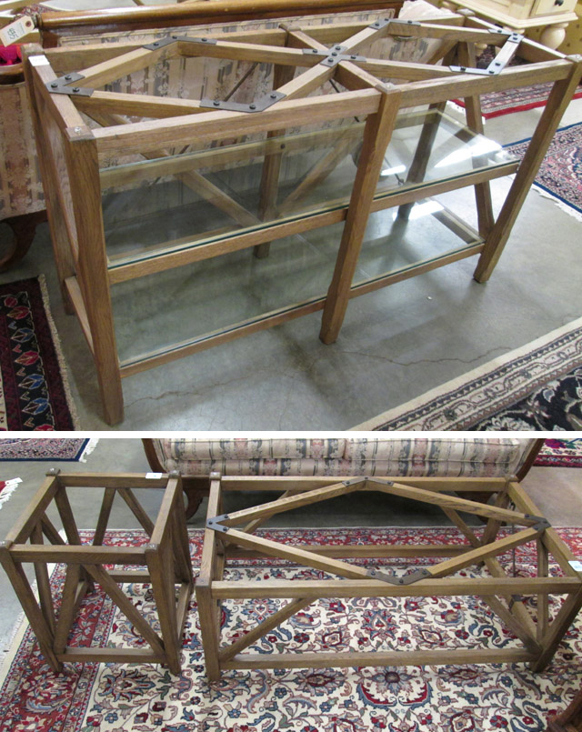 Appraisal: THREE-PIECE LIVING ROOM TABLE SET Rafters line by Flexsteel Occasional