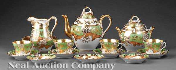 Appraisal: A Paris Porcelain Apple Green Salmon and Gilt Partial Tea