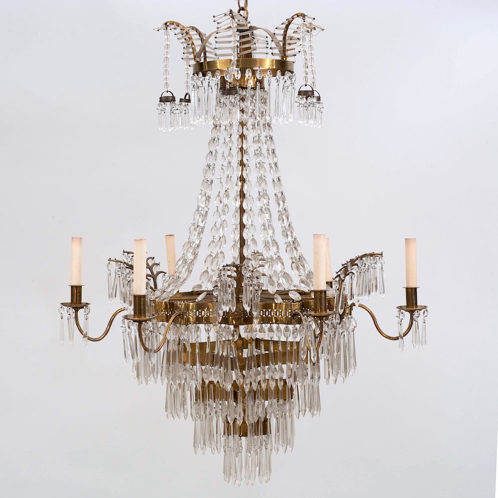 Appraisal: Continental Neoclassical Brass-Mounted and Cut Glass Six Light Chandelier x