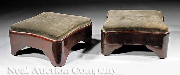 Appraisal: A Pair of Small American Mahogany Serpentine Footstools mid- th