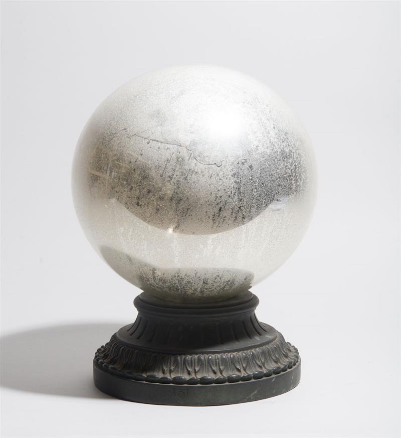 Appraisal: MERCURY GLASS ORB ON STAND The stand with impressed circle