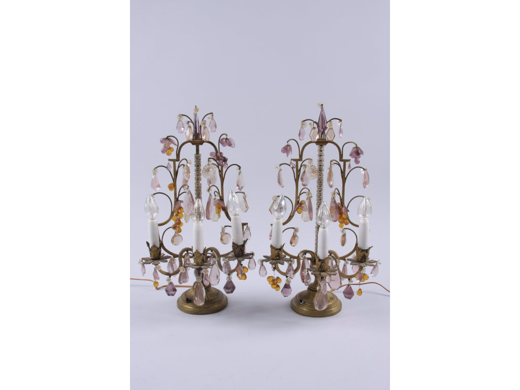 Appraisal: Pair of French Drop Prism Candelabra th c signed Made