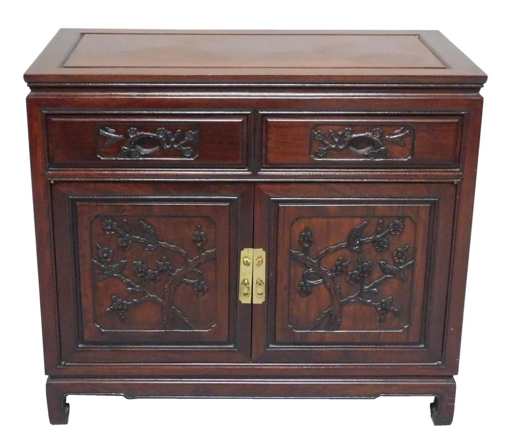 Appraisal: Chinese motif carved cabinet with two side by side short