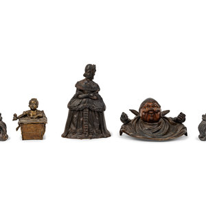 Appraisal: Five Continental Figural Inkwells Late th Century comprising a double