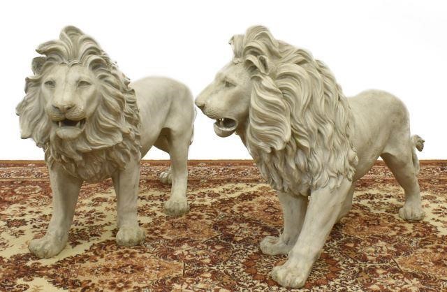 Appraisal: pair Vintage weighted molded plastic white garden lions each forward