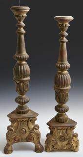 Appraisal: Pair of Italian Style Carved Giltwood Pricket Cand Pair of